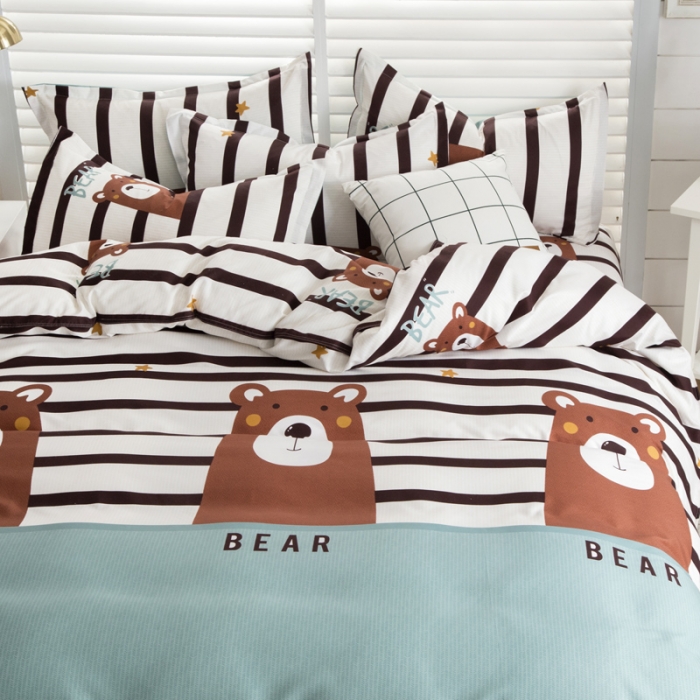 91家纺网 家纺一手货源 找家纺 乐居坊 2020新款简约小清新芦荟棉四件套 乖乖熊