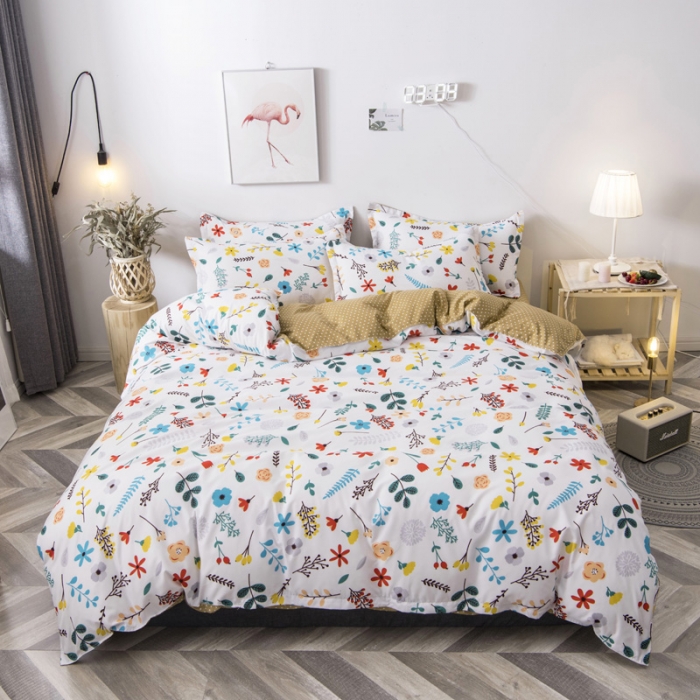 91家纺网 家纺一手货源 找家纺 乐居坊 2020新款简约小清新芦荟棉四件套 花儿朵朵