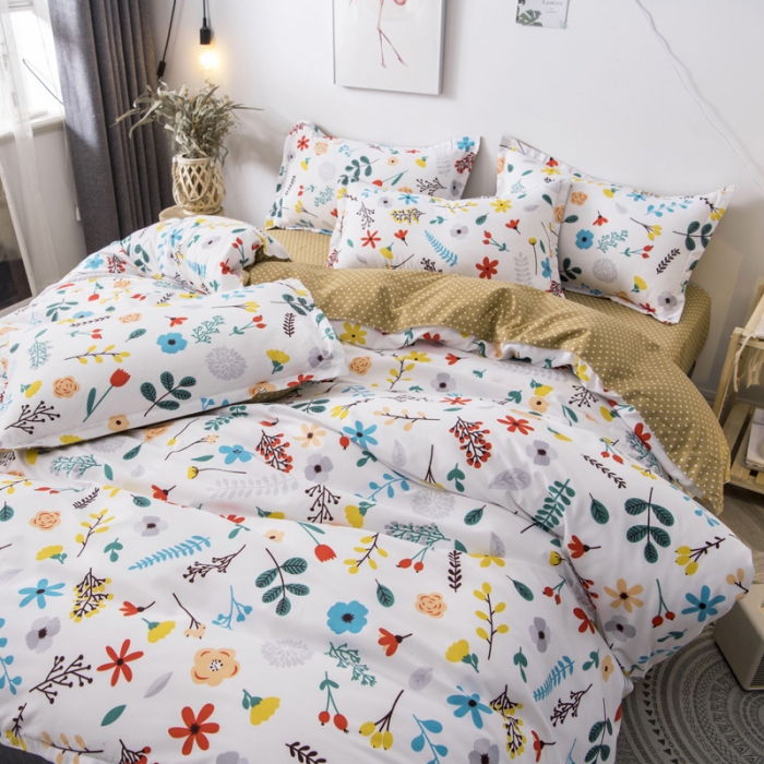 91家纺网 家纺一手货源 找家纺 乐居坊 2020新款简约小清新芦荟棉四件套 花儿朵朵
