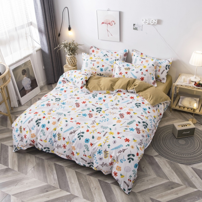 91家纺网 家纺一手货源 找家纺 乐居坊 2020新款简约小清新芦荟棉四件套 花儿朵朵