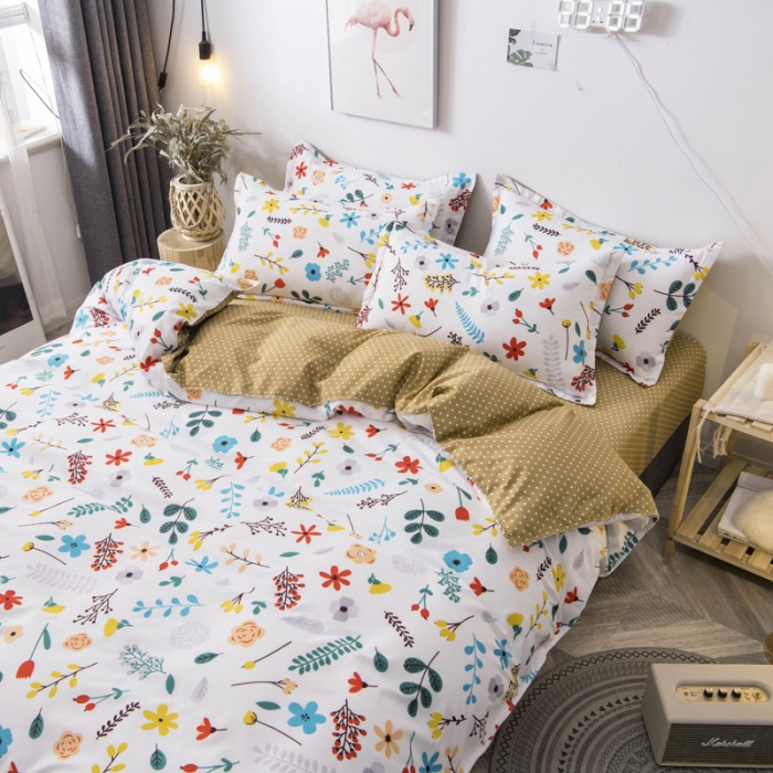 91家纺网 家纺一手货源 找家纺 乐居坊 2020新款简约小清新芦荟棉四件套 花儿朵朵