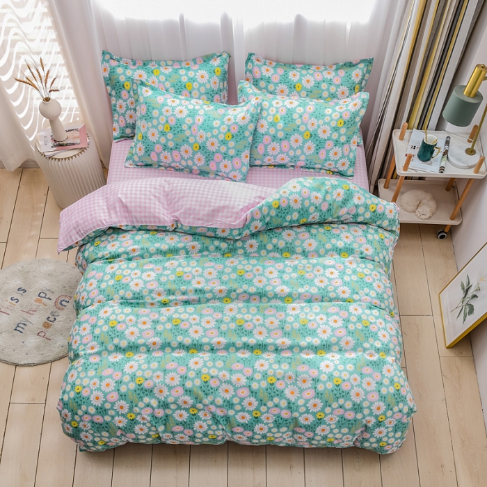 91家纺网 家纺一手货源 找家纺 乐居坊 2020新款简约小清新芦荟棉四件套 花语清新