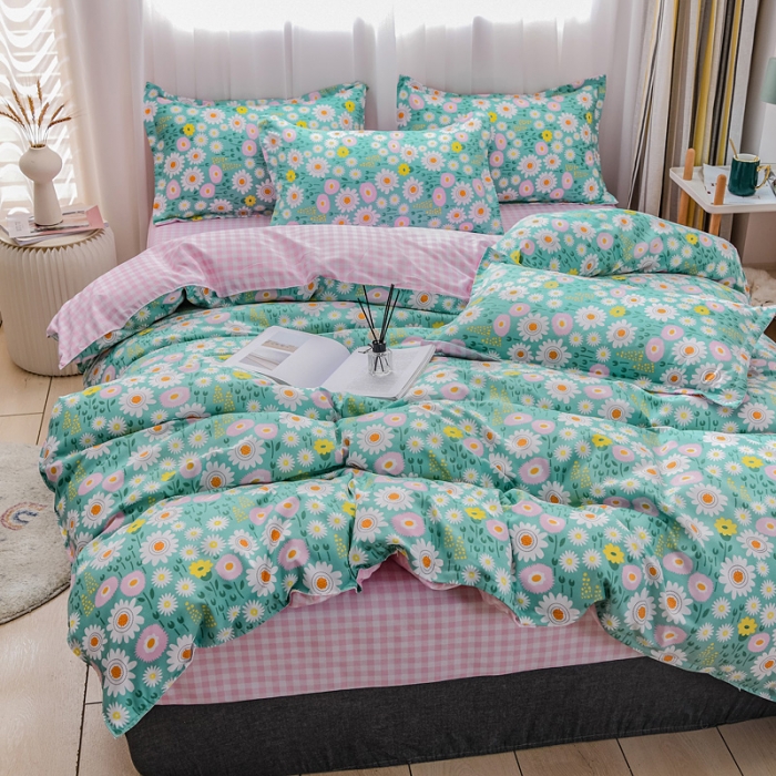 91家纺网 家纺一手货源 找家纺 乐居坊 2020新款简约小清新芦荟棉四件套 花语清新