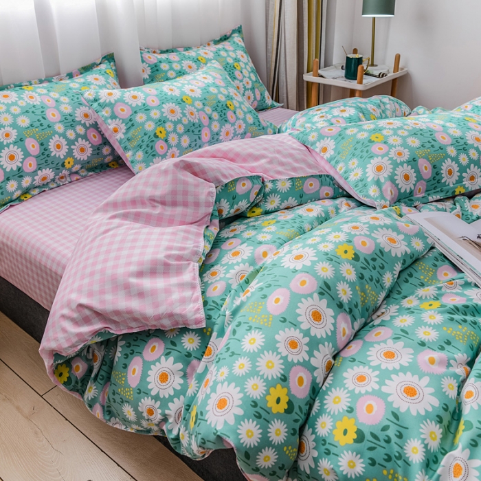 91家纺网 家纺一手货源 找家纺 乐居坊 2020新款简约小清新芦荟棉四件套 花语清新