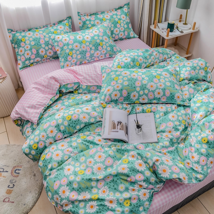 91家纺网 家纺一手货源 找家纺 乐居坊 2020新款简约小清新芦荟棉四件套 花语清新