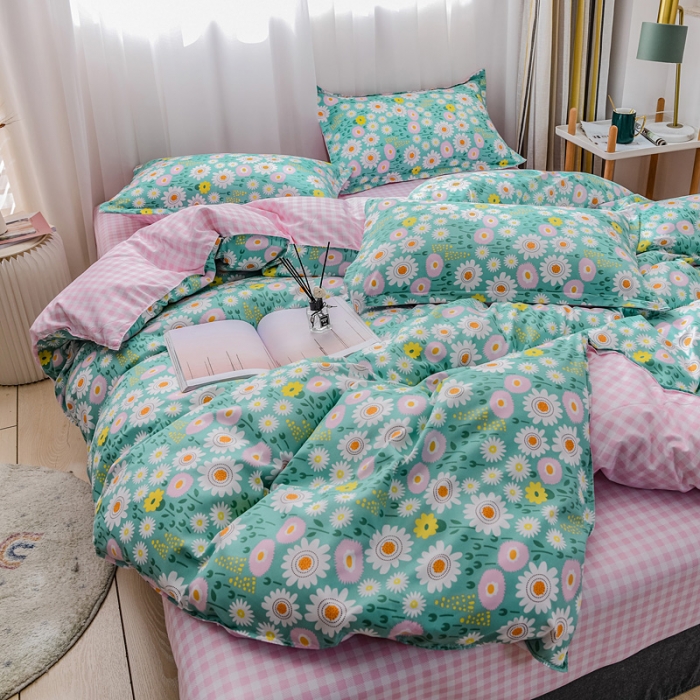 91家纺网 家纺一手货源 找家纺 乐居坊 2020新款简约小清新芦荟棉四件套 花语清新