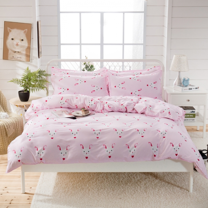 91家纺网 家纺一手货源 找家纺 乐居坊 2020新款简约小清新芦荟棉四件套 卡哇兔