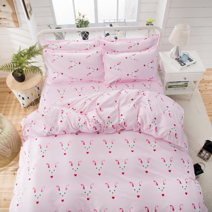 91家纺网 家纺一手货源 找家纺 乐居坊 2020新款简约小清新芦荟棉四件套 卡哇兔