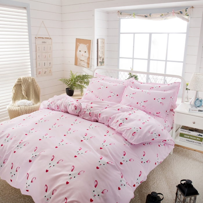 91家纺网 家纺一手货源 找家纺 乐居坊 2020新款简约小清新芦荟棉四件套 卡哇兔