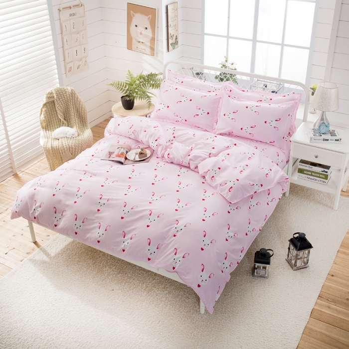 91家纺网 家纺一手货源 找家纺 乐居坊 2020新款简约小清新芦荟棉四件套 卡哇兔