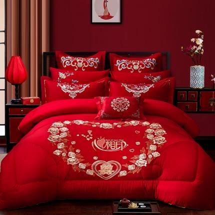 91家纺网 家纺一手货源 找家纺 玉雅 婚庆磨毛绣花大豆春秋被冬被喜被被芯含包装袋 爱情禧事