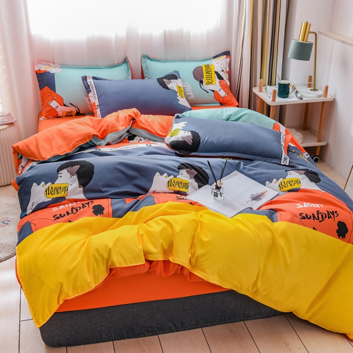 91家纺网 家纺一手货源 找家纺 乐居坊 2020新款简约小清新芦荟棉四件套 酷我时代