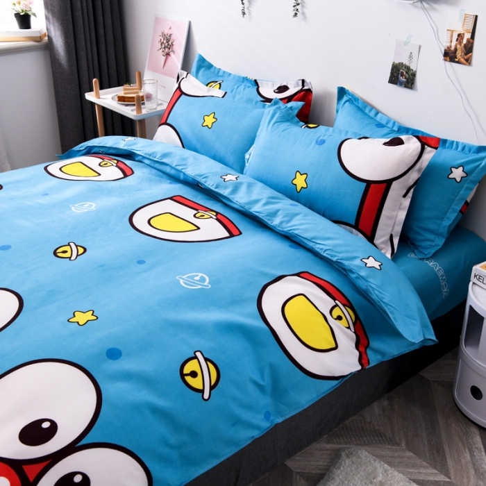 91家纺网 家纺一手货源 找家纺 乐居坊 2020新款简约小清新芦荟棉四件套 蓝胖子