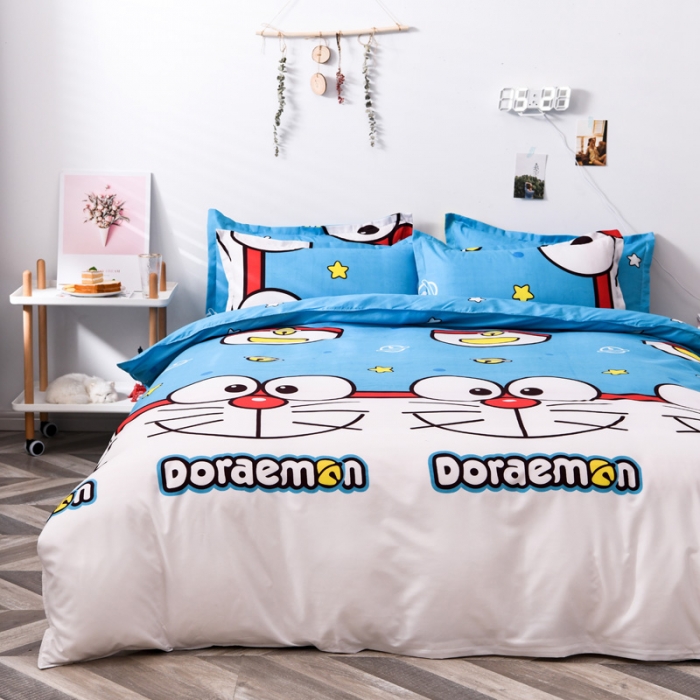 91家纺网 家纺一手货源 找家纺 乐居坊 2020新款简约小清新芦荟棉四件套 蓝胖子