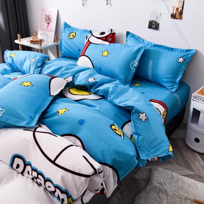 91家纺网 家纺一手货源 找家纺 乐居坊 2020新款简约小清新芦荟棉四件套 蓝胖子