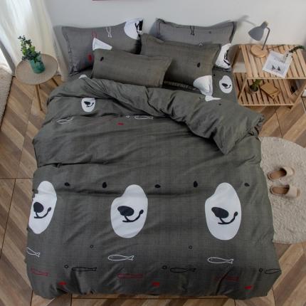 乐居坊 2020新款简约小清新芦荟棉四件套 乐萌熊（灰）