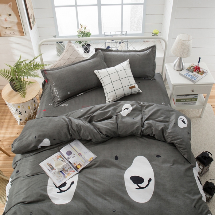 91家纺网 家纺一手货源 找家纺 乐居坊 2020新款简约小清新芦荟棉四件套 乐萌熊（灰）