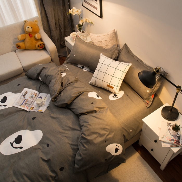 91家纺网 家纺一手货源 找家纺 乐居坊 2020新款简约小清新芦荟棉四件套 乐萌熊（灰）
