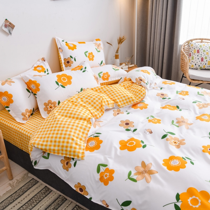 91家纺网 家纺一手货源 找家纺 乐居坊 2020新款简约小清新芦荟棉四件套 落花有意