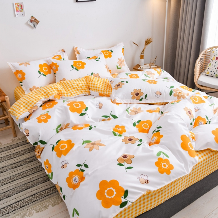 91家纺网 家纺一手货源 找家纺 乐居坊 2020新款简约小清新芦荟棉四件套 落花有意