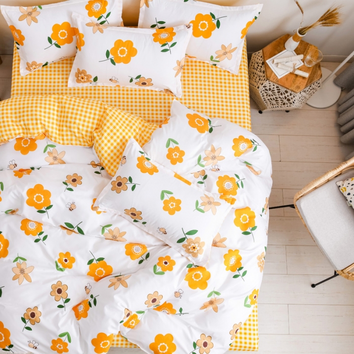 91家纺网 家纺一手货源 找家纺 乐居坊 2020新款简约小清新芦荟棉四件套 落花有意