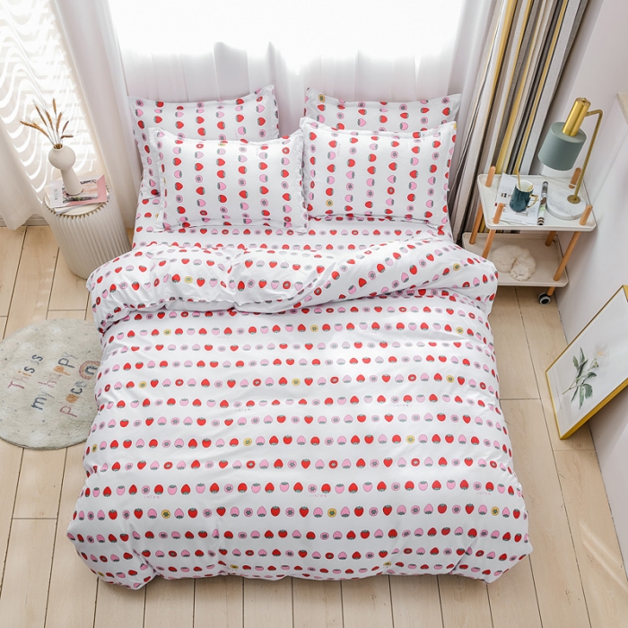 91家纺网 家纺一手货源 找家纺 乐居坊 2020新款简约小清新芦荟棉四件套 苺苺物语