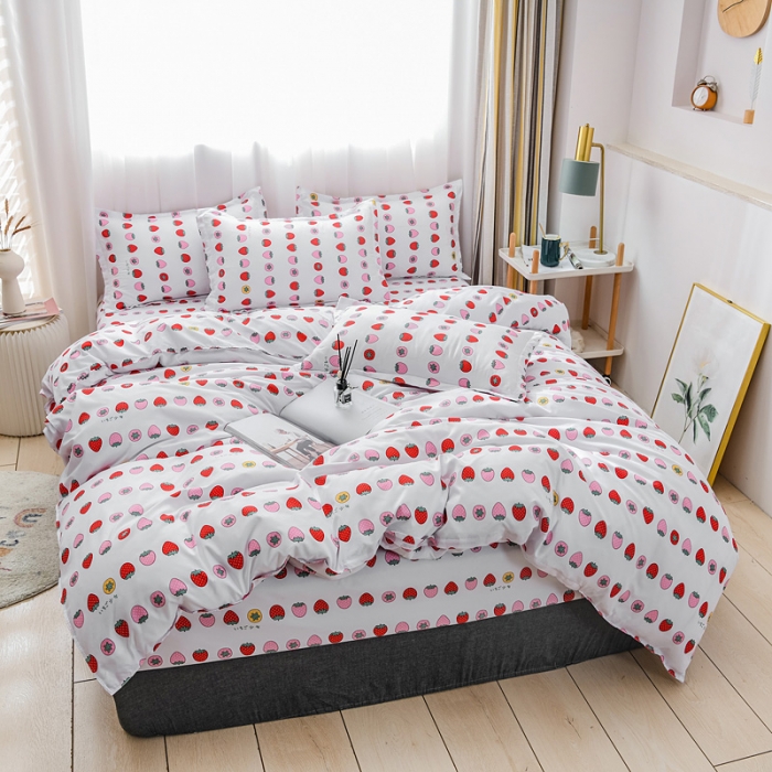 91家纺网 家纺一手货源 找家纺 乐居坊 2020新款简约小清新芦荟棉四件套 苺苺物语