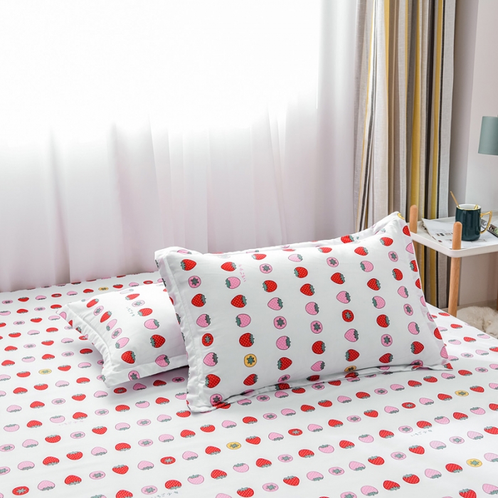 91家纺网 家纺一手货源 找家纺 乐居坊 2020新款简约小清新芦荟棉四件套 苺苺物语