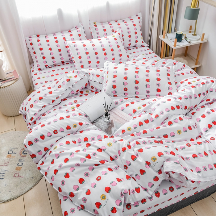 91家纺网 家纺一手货源 找家纺 乐居坊 2020新款简约小清新芦荟棉四件套 苺苺物语