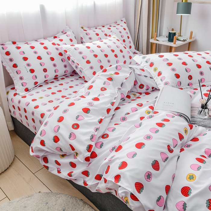 91家纺网 家纺一手货源 找家纺 乐居坊 2020新款简约小清新芦荟棉四件套 苺苺物语