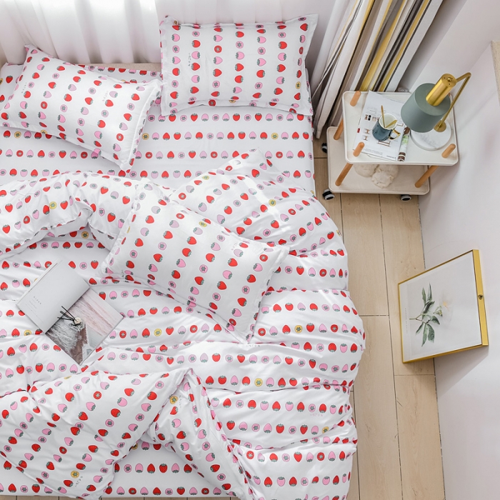 91家纺网 家纺一手货源 找家纺 乐居坊 2020新款简约小清新芦荟棉四件套 苺苺物语