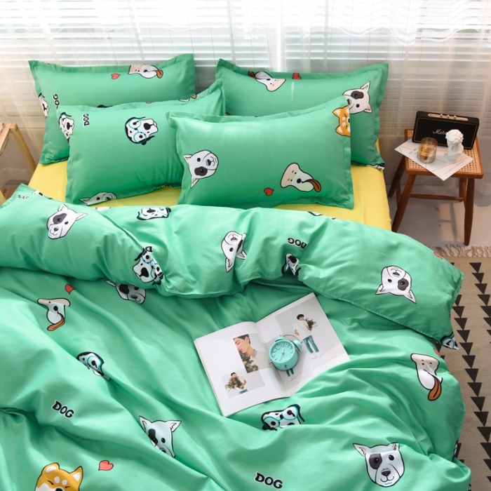 91家纺网 家纺一手货源 找家纺 乐居坊 2020新款简约小清新芦荟棉四件套 萌宠联欢