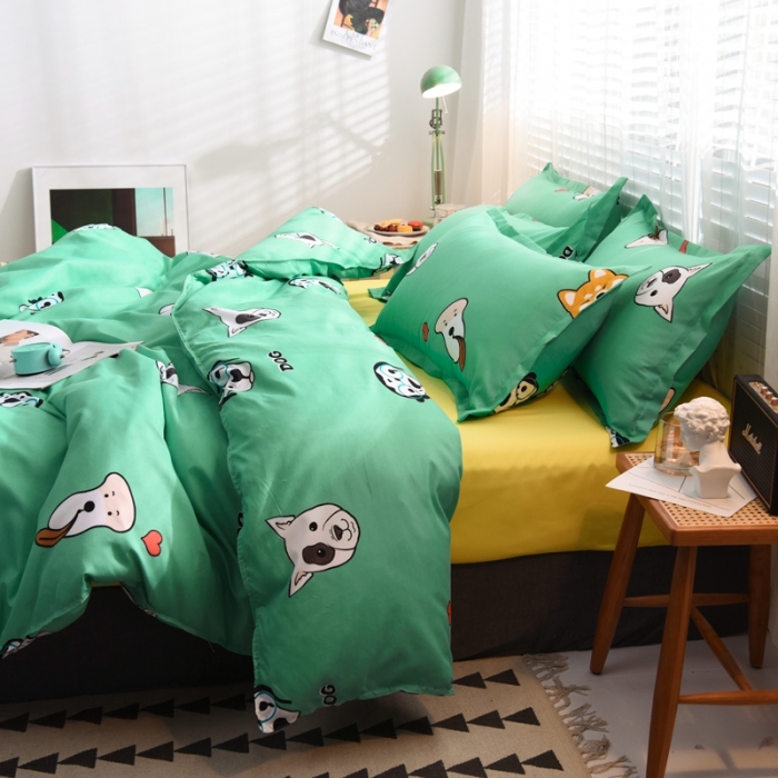 91家纺网 家纺一手货源 找家纺 乐居坊 2020新款简约小清新芦荟棉四件套 萌宠联欢