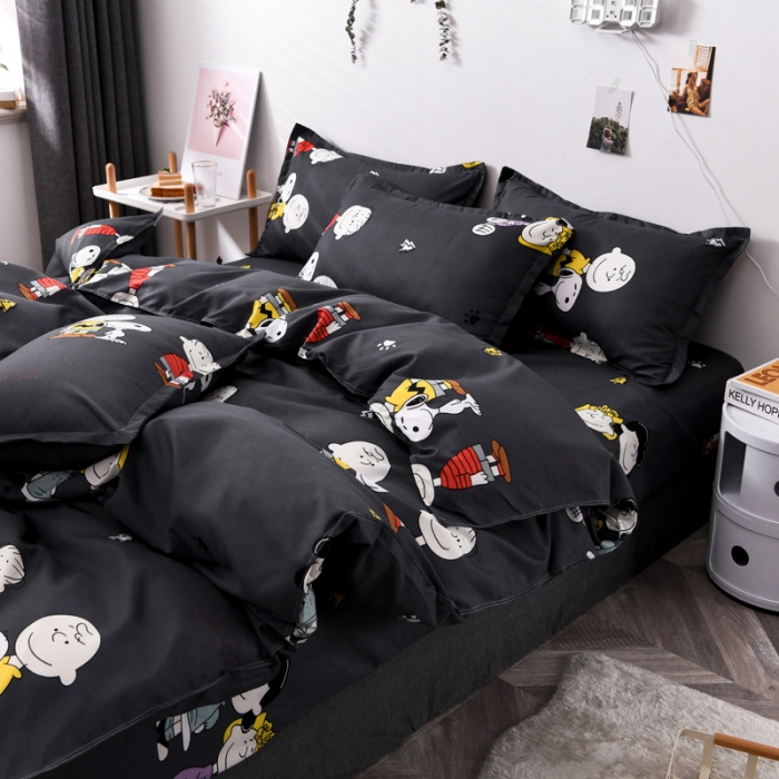 91家纺网 家纺一手货源 找家纺 乐居坊 2020新款简约小清新芦荟棉四件套 史努比灰