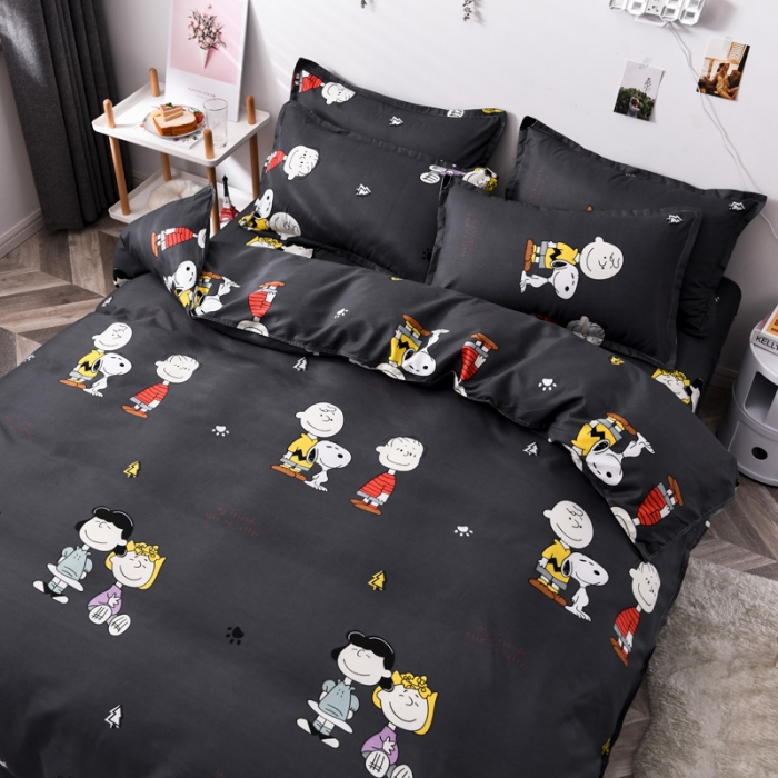 91家纺网 家纺一手货源 找家纺 乐居坊 2020新款简约小清新芦荟棉四件套 史努比灰