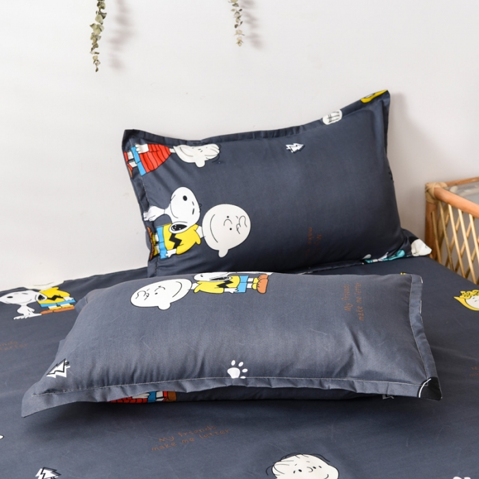 91家纺网 家纺一手货源 找家纺 乐居坊 2020新款简约小清新芦荟棉四件套 史努比灰