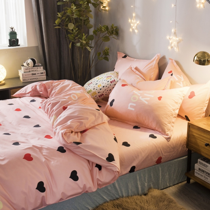 91家纺网 家纺一手货源 找家纺 乐居坊 2020新款简约小清新芦荟棉四件套 甜心