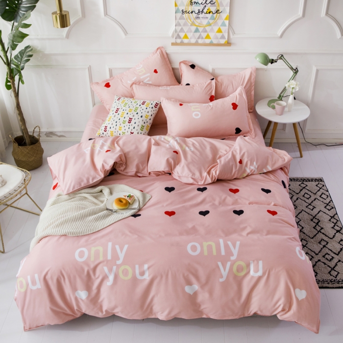 91家纺网 家纺一手货源 找家纺 乐居坊 2020新款简约小清新芦荟棉四件套 甜心