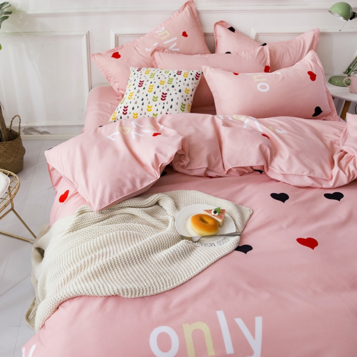 91家纺网 家纺一手货源 找家纺 乐居坊 2020新款简约小清新芦荟棉四件套 甜心