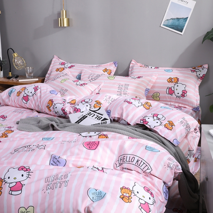 91家纺网 家纺一手货源 找家纺 乐居坊 2020新款简约小清新芦荟棉四件套 甜心KT