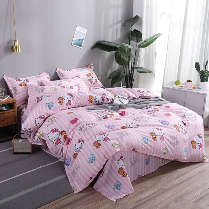 91家纺网 家纺一手货源 找家纺 乐居坊 2020新款简约小清新芦荟棉四件套 甜心KT