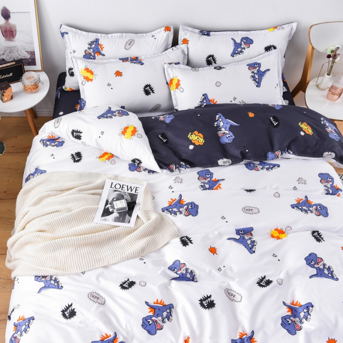 91家纺网 家纺一手货源 找家纺 乐居坊 2020新款简约小清新芦荟棉四件套 小霸王