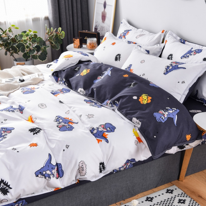 91家纺网 家纺一手货源 找家纺 乐居坊 2020新款简约小清新芦荟棉四件套 小霸王