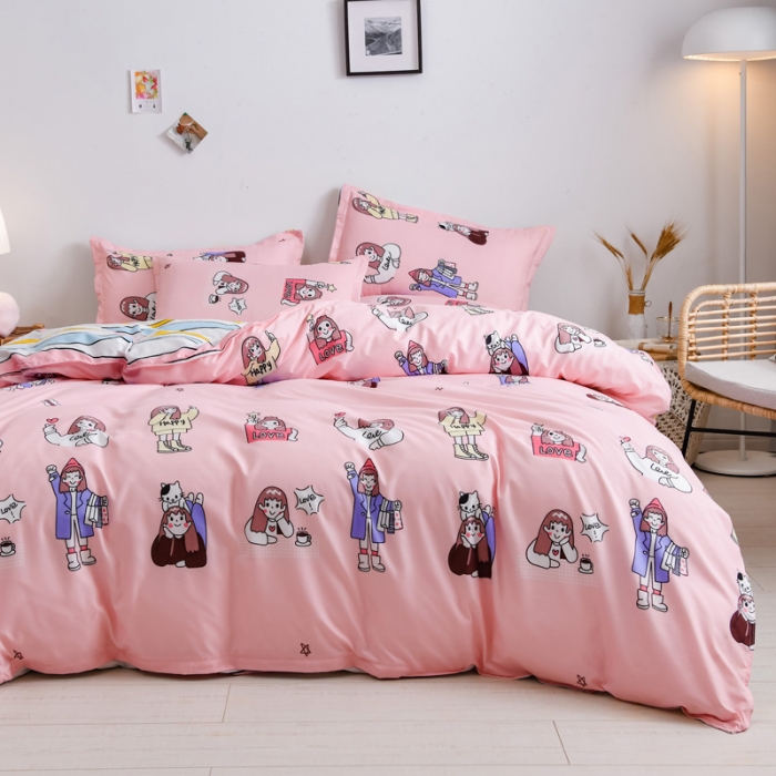 91家纺网 家纺一手货源 找家纺 乐居坊 2020新款简约小清新芦荟棉四件套 小姐姐