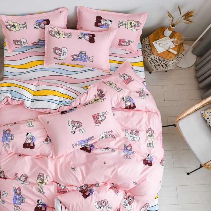 91家纺网 家纺一手货源 找家纺 乐居坊 2020新款简约小清新芦荟棉四件套 小姐姐