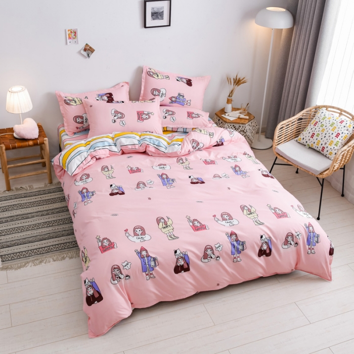 91家纺网 家纺一手货源 找家纺 乐居坊 2020新款简约小清新芦荟棉四件套 小姐姐