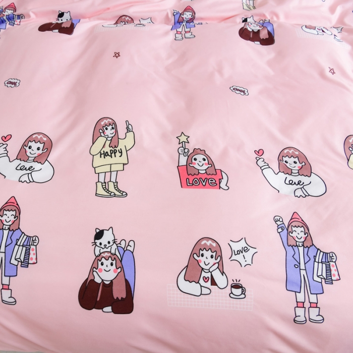 91家纺网 家纺一手货源 找家纺 乐居坊 2020新款简约小清新芦荟棉四件套 小姐姐