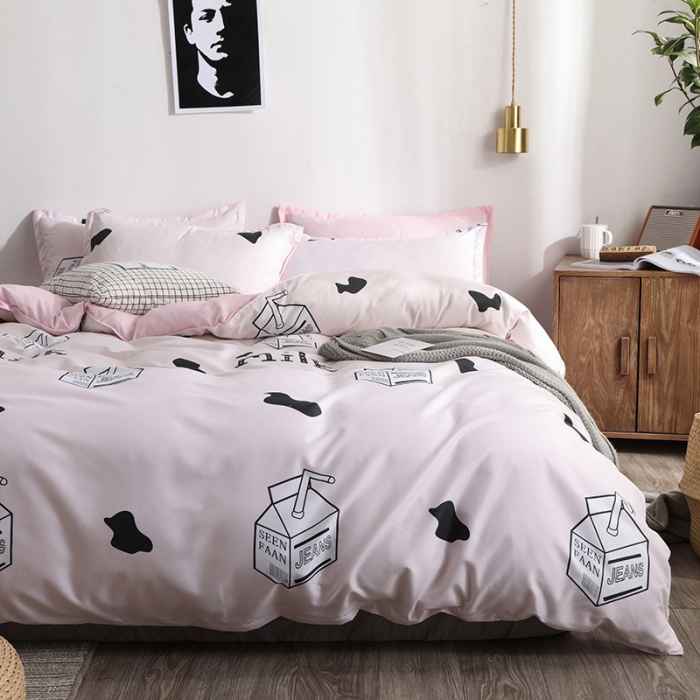 91家纺网 家纺一手货源 找家纺 乐居坊 2020新款简约小清新芦荟棉四件套 小奶盒