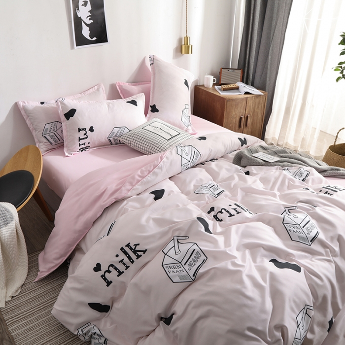 91家纺网 家纺一手货源 找家纺 乐居坊 2020新款简约小清新芦荟棉四件套 小奶盒