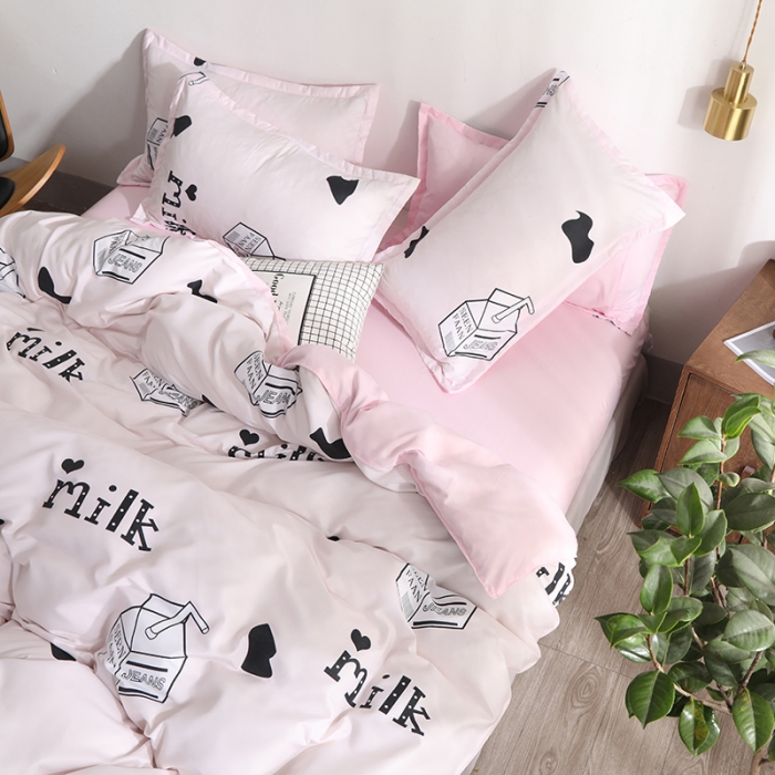 91家纺网 家纺一手货源 找家纺 乐居坊 2020新款简约小清新芦荟棉四件套 小奶盒